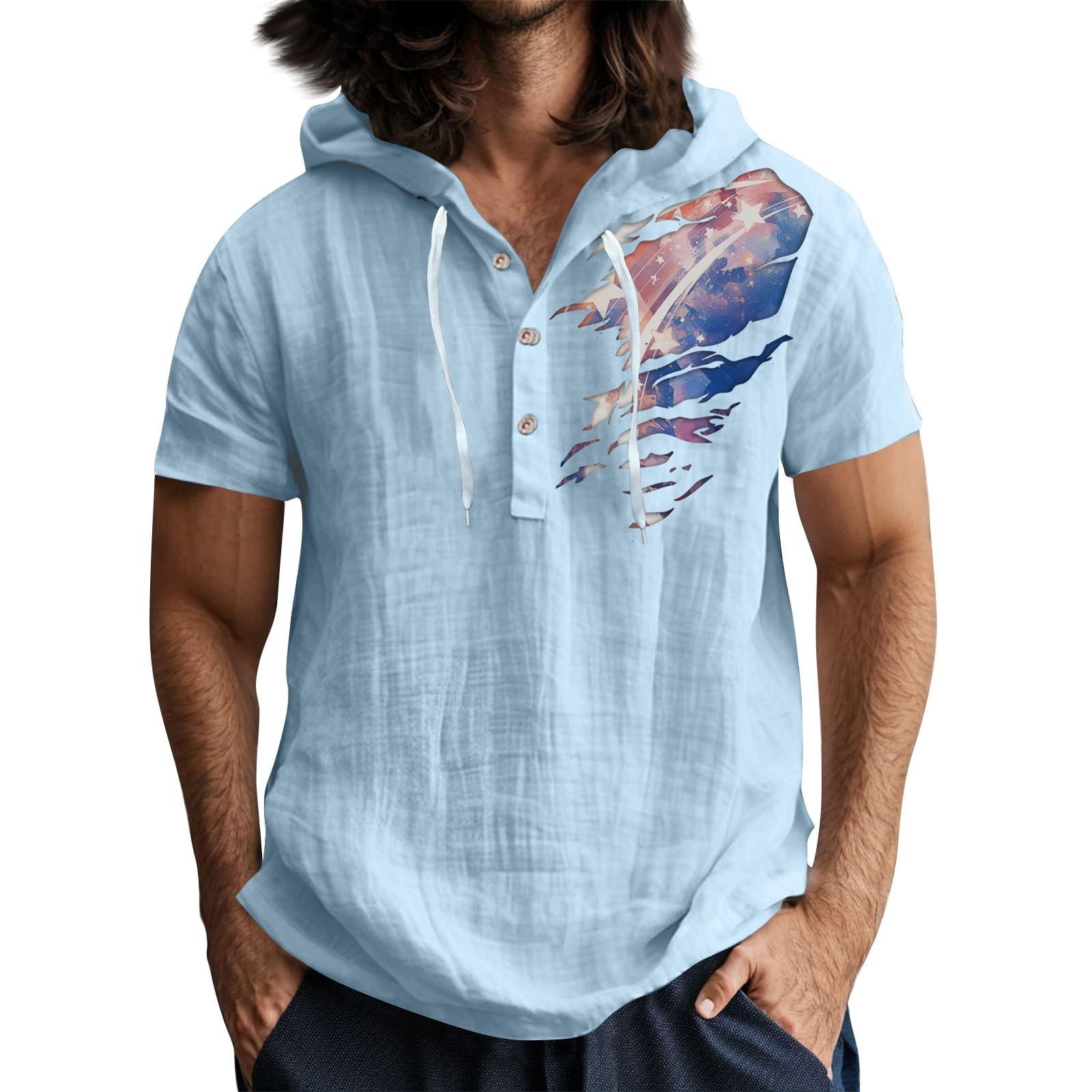 Мужская повседневная футболка с короткими рукавами, капюшоном и открытым воротом на пуговицах M
Мужская повседневная футболка с короткими рукавами, капюшоном и открытым воротом на пуговицах M