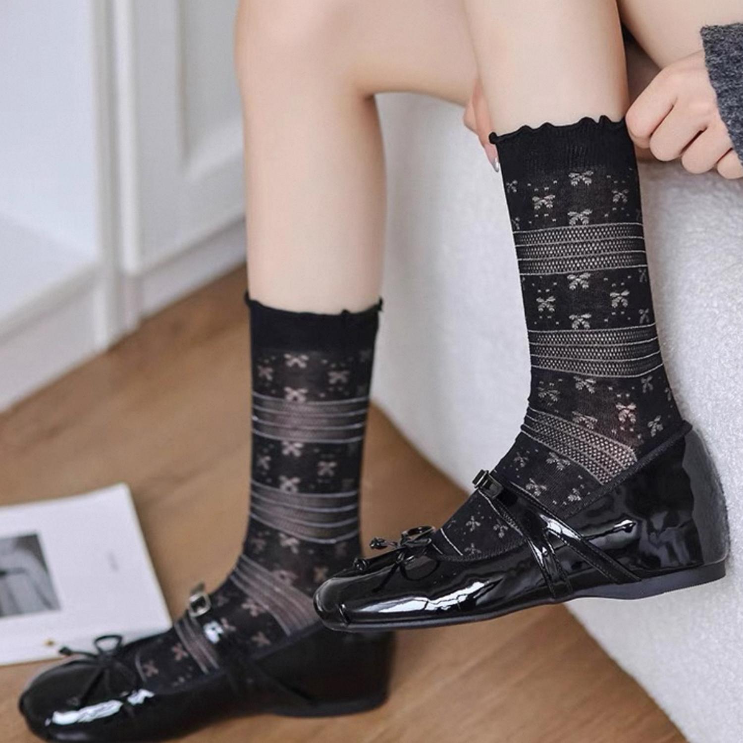 Summer Thin Women s Socks Mid-Calf Hollow Out Pure Color Korean Style Cotton Breathable Comfortable Bow Tie Short Socks чёрный
Summer Thin Women s Socks Mid-Calf Hollow Out Pure Color Korean Style Cotton Breathable Comfortable Bow Tie Short Socks чёрный