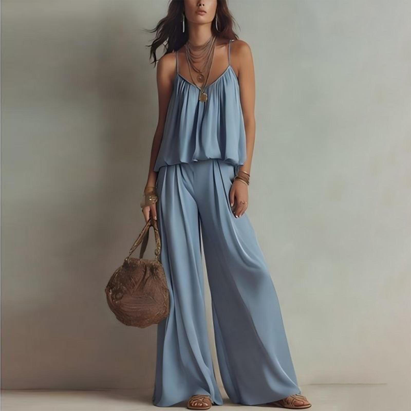 Women Summer Sleeveless V Neck Camisole Top Elastic Waist Wide Leg Pants Two Piece Set Casual Loose Fit XXL
Women Summer Sleeveless V Neck Camisole Top Elastic Waist Wide Leg Pants Two Piece Set Casual Loose Fit XXL