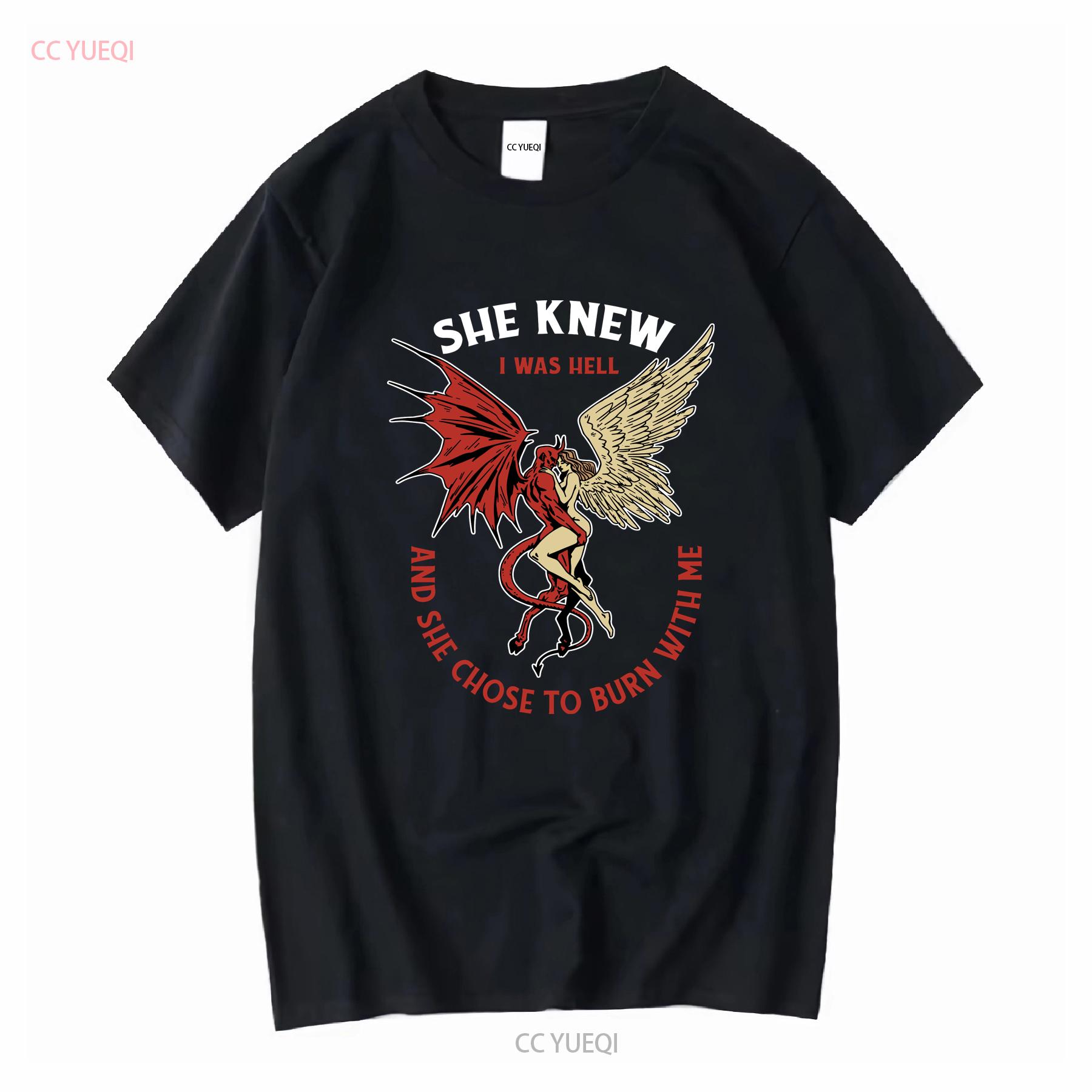 She Knew I Was Hell Devil Angel Valentines Day Mens T Shirt 100 Cotton vintage Washed Comfortable Versatile Slightly Casual 4XL
She Knew I Was Hell Devil Angel Valentines Day Mens T Shirt 100 Cotton vintage Washed Comfortable Versatile Slightly Casual 4XL