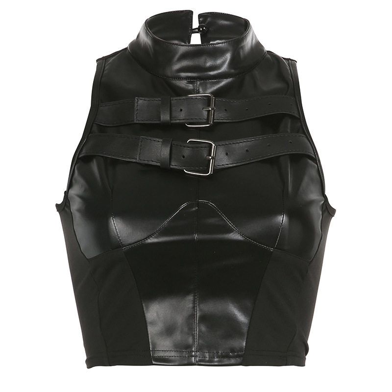 Cyberpunk Style Pu Leather Metal Buckle Sleeveless Vest for Women 2025 Summer New Dark Slim Fit Short Top Black S
Cyberpunk Style Pu Leather Metal Buckle Sleeveless Vest for Women 2025 Summer New Dark Slim Fit Short Top Black S