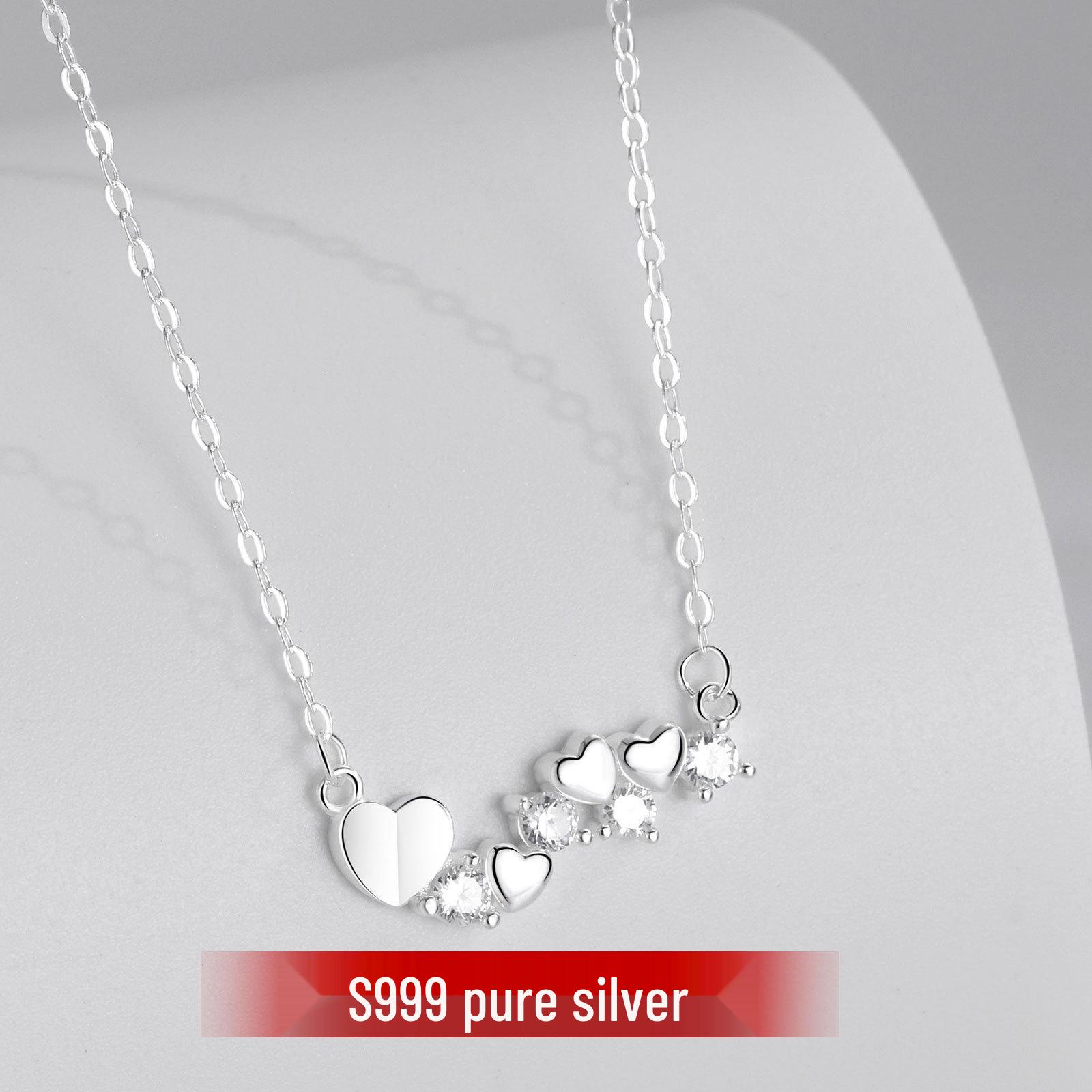 Pure Silver S999 Heart Necklace with Sparkling Zircon - Niche Design Sterling Silver Clavicle Chain, Korean Style Choker Pure Silver серебряный
Pure Silver S999 Heart Necklace with Sparkling Zircon - Niche Design Sterling Silver Clavicle Chain, Korean Style Choker Pure Silver серебряный