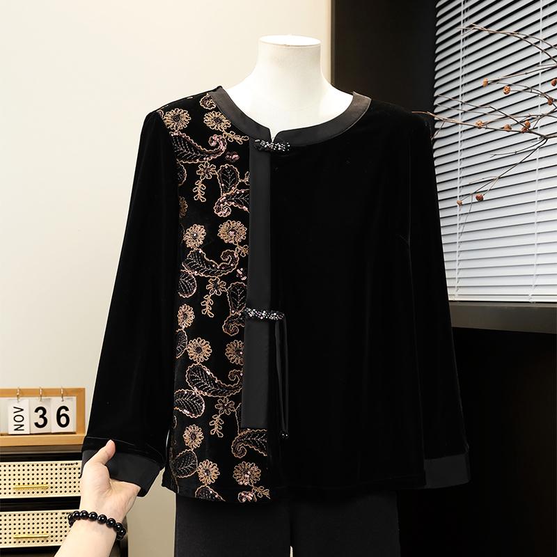 Chinese National Style Black Velvet Embroidered Top - Women s Long Sleeve Frog Button, Loose Fit, Slimming Belly Concealing, Ideal for Mothers 2XL (recommend 55-62.5 kg) чорний
Chinese National Style Black Velvet Embroidered Top - Women s Long Sleeve Frog Button, Loose Fit, Slimming Belly Concealing, Ideal for Mothers 2XL (recommend 55-62.5 kg) чорний