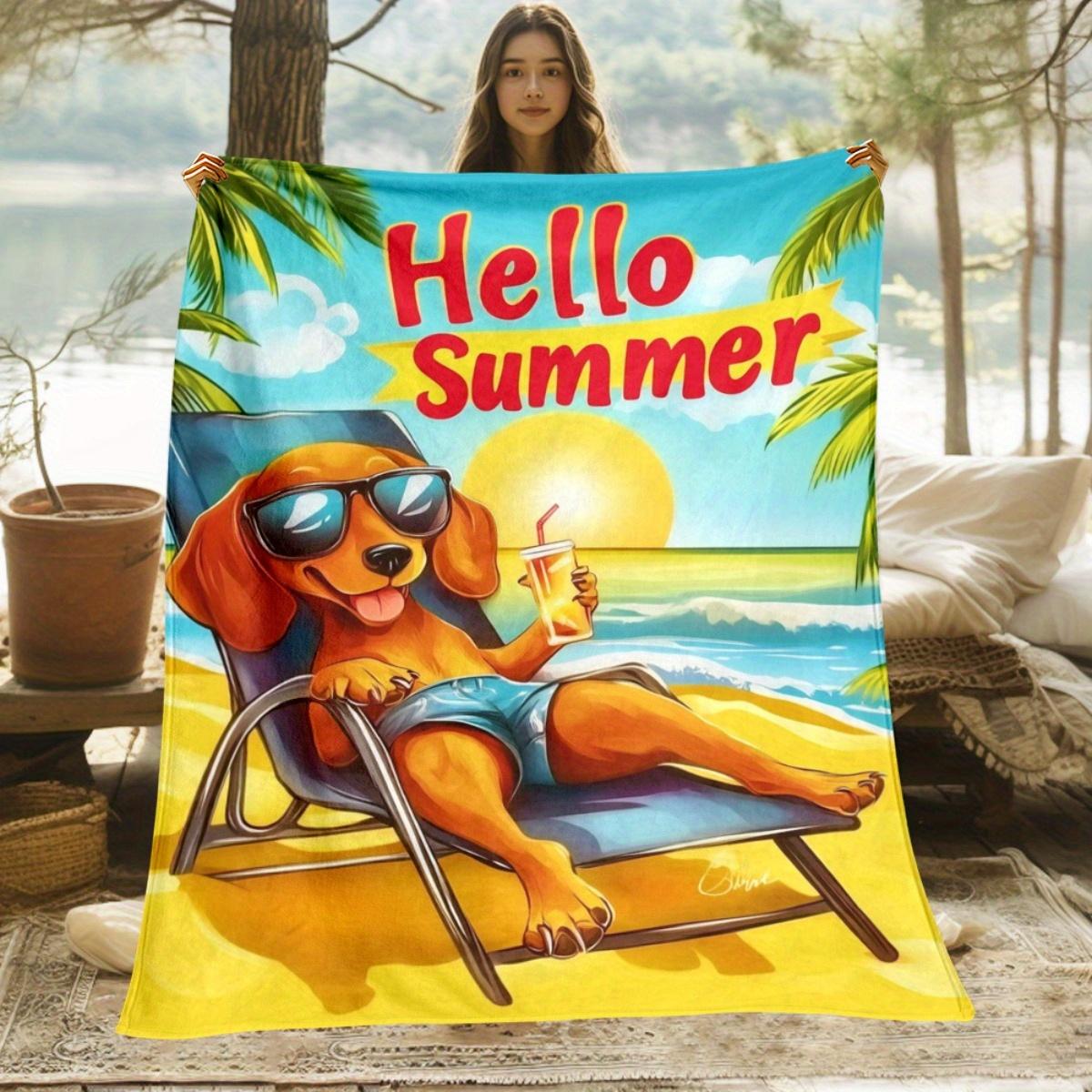 Hello Summer Dog Beach Scene Flannel Blanket Soft Warm Throw For Kids Adults Home Decor Summer Vibes Tropical DesignPetLoverGift 75x100cm (30x40inch)
Hello Summer Dog Beach Scene Flannel Blanket Soft Warm Throw For Kids Adults Home Decor Summer Vibes Tropical DesignPetLoverGift 75x100cm (30x40inch)