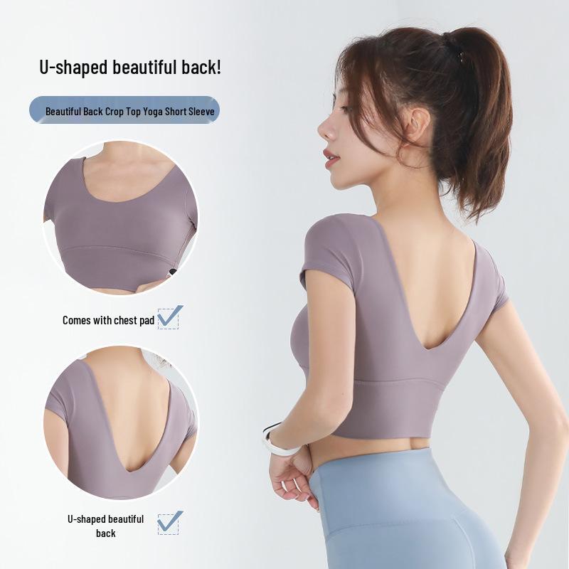 Juyi Hall V-Neck Yoga Crop Top with Bra Pads - Short Sleeve, Beautiful Back, Tight Fit for Running Large
Juyi Hall V-Neck Yoga Crop Top with Bra Pads - Short Sleeve, Beautiful Back, Tight Fit for Running Large