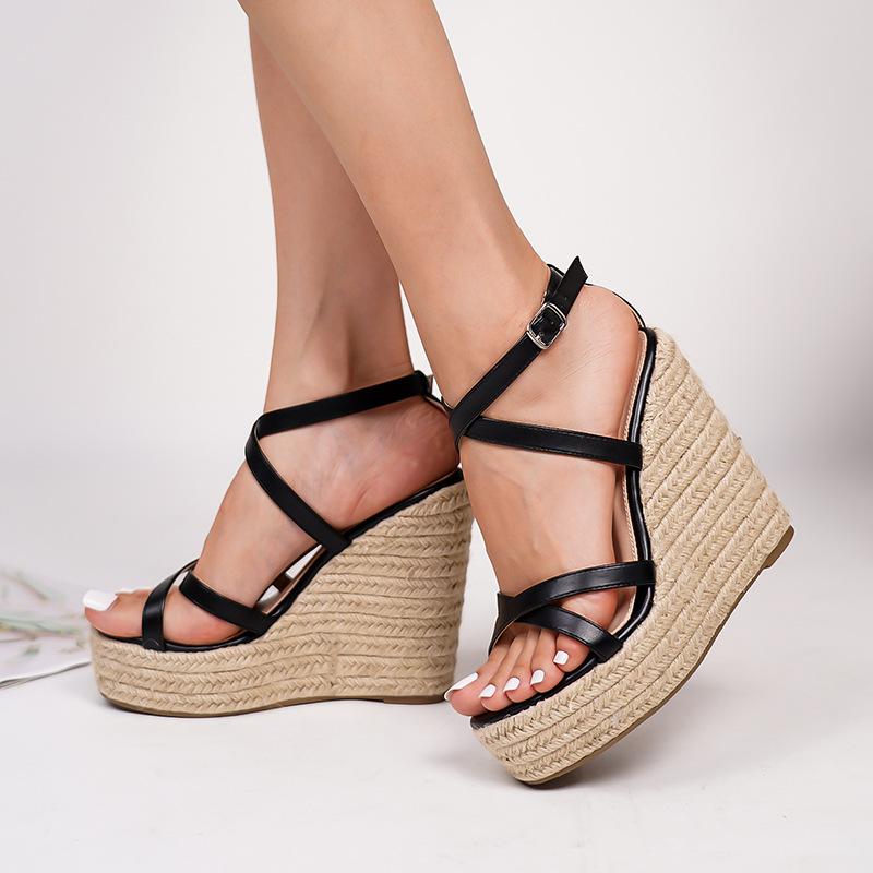 Wedge heel cross with sandals women s casual new hemp rope woven thick-soled waterproof table fashion high heels 41 чорний
Wedge heel cross with sandals women s casual new hemp rope woven thick-soled waterproof table fashion high heels 41 чорний