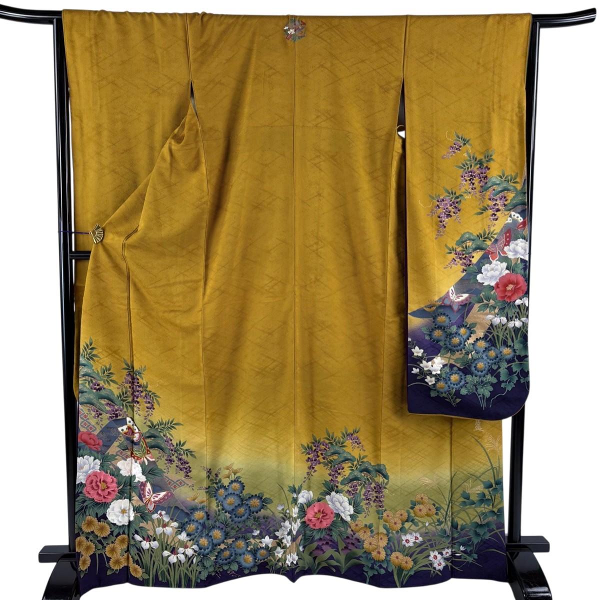 Furisode, body length 167cm, sleeve length 66.5cm M, butterfly, flowers, gold thread embroidery, golden brown, pure silk, excellent item, single
Furisode, body length 167cm, sleeve length 66.5cm M, butterfly, flowers, gold thread embroidery, golden brown, pure silk, excellent item, single