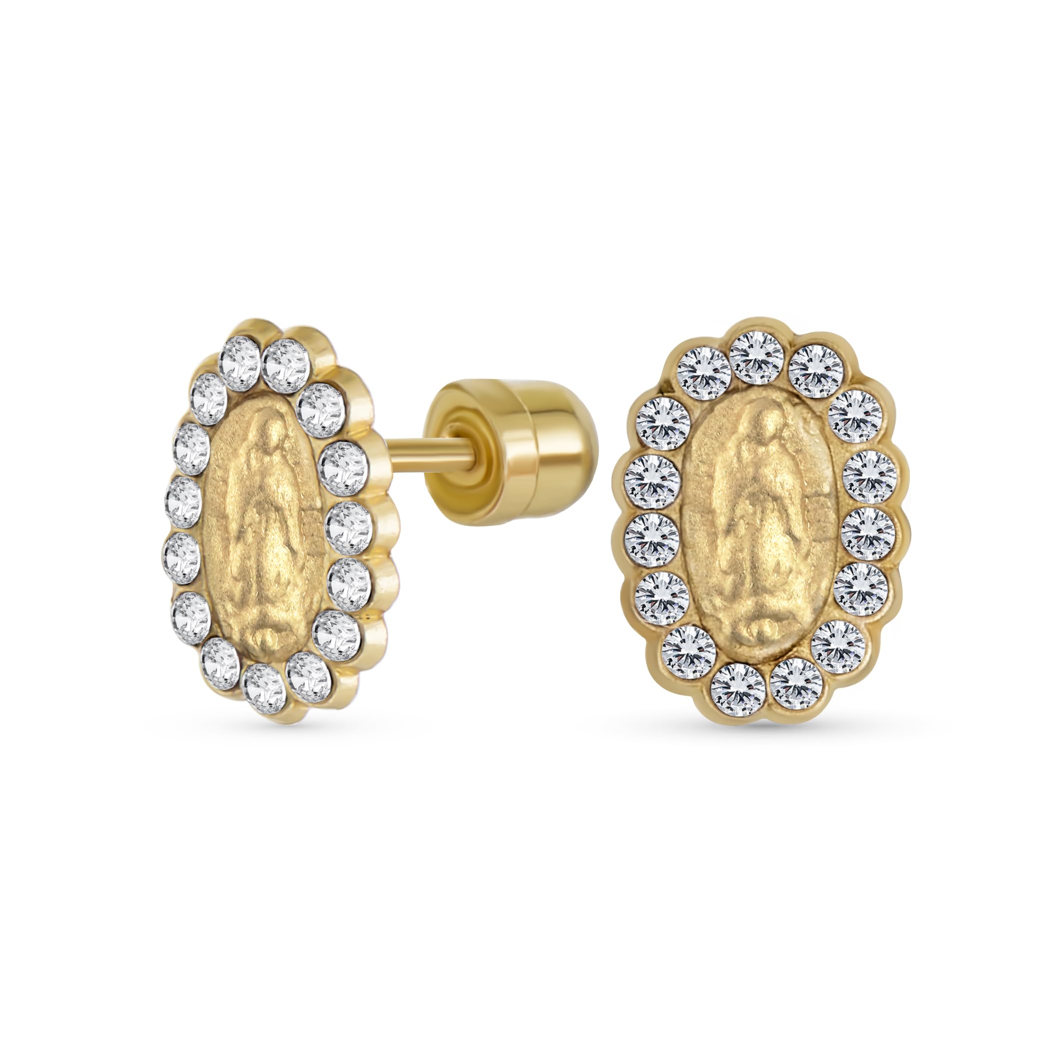 Small Cubic Zirconia CZ Halo Our Lady Religious Medallion Style Real Yellow 14K Gold Oval Virgin Mary Stud Earrings for Women Teens
Small Cubic Zirconia CZ Halo Our Lady Religious Medallion Style Real Yellow 14K Gold Oval Virgin Mary Stud Earrings for Women Teens