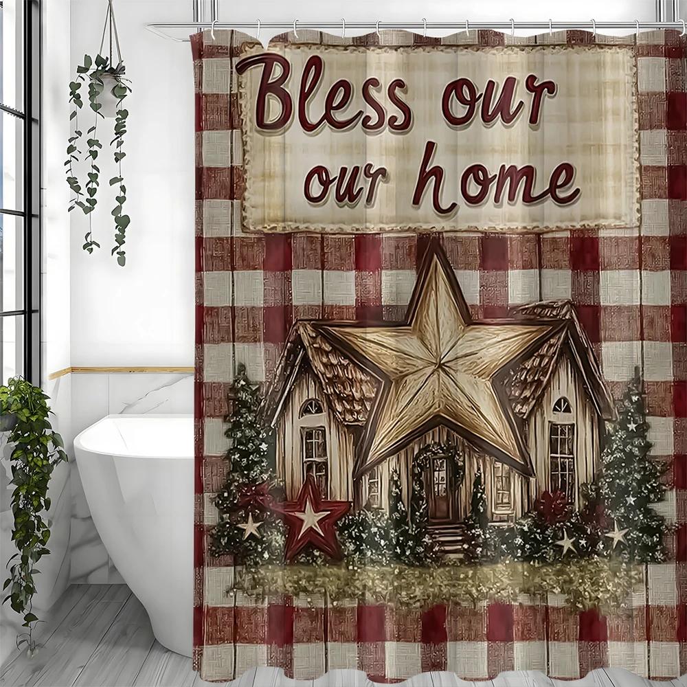 Vintage Style Woodcut Pentagram House Red And White Checkered Floral Shower Curtain, Bathroom Decorative Shower Curtain, Waterpr W60H190(CM)-1 Pcs
Vintage Style Woodcut Pentagram House Red And White Checkered Floral Shower Curtain, Bathroom Decorative Shower Curtain, Waterpr W60H190(CM)-1 Pcs