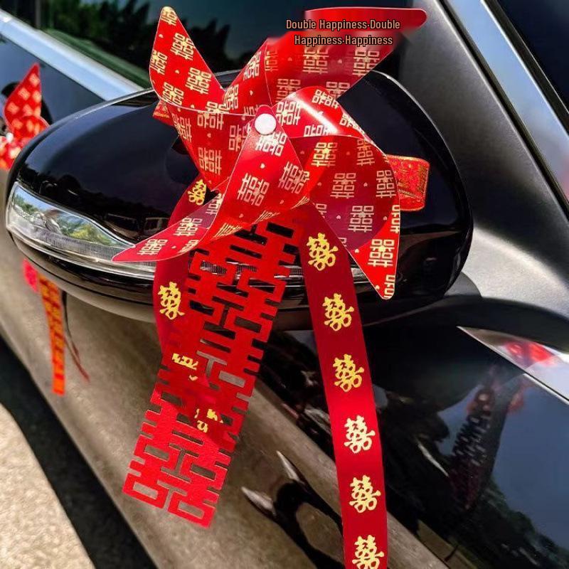 Prosperous Wedding Car Decoration Kit with Pinwheel Tinsel & Double Happiness Rearview Mirror Charm 2 Pieces with Suction Cup
Prosperous Wedding Car Decoration Kit with Pinwheel Tinsel & Double Happiness Rearview Mirror Charm 2 Pieces with Suction Cup