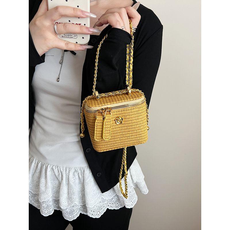 Мини-коробочка в соломенном стиле Маленькая сумка Женская 2025 Лето Новая Повседневная Мини-сумка для помады Плетеная На плечо Сумка для мобильного телефона Khakis Large