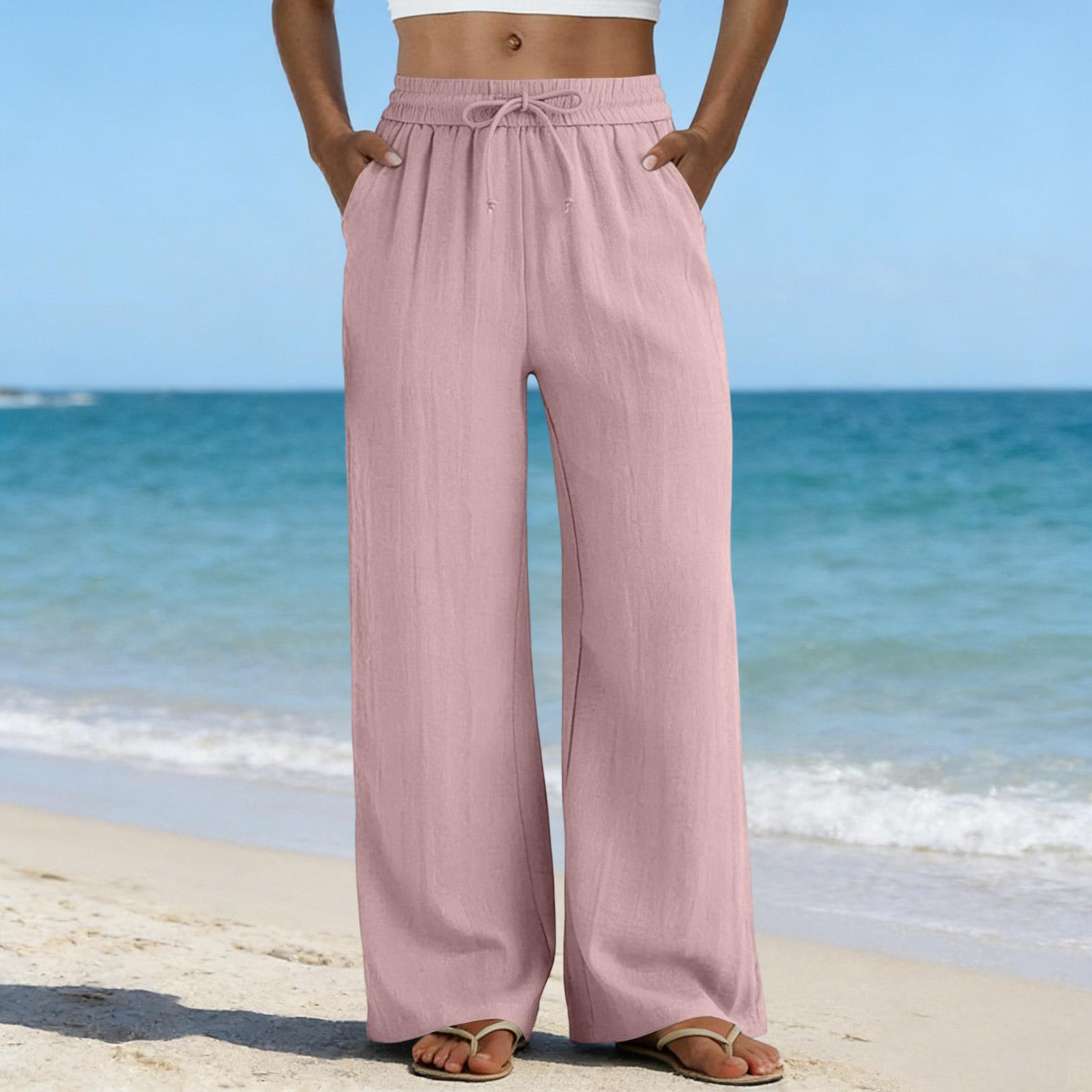 Wide Leg Pants For Women Flowy Drawstring Elastic Waist Trousers With Pockets Summer Beach Vacation Clothes S рожевий
Wide Leg Pants For Women Flowy Drawstring Elastic Waist Trousers With Pockets Summer Beach Vacation Clothes S рожевий
