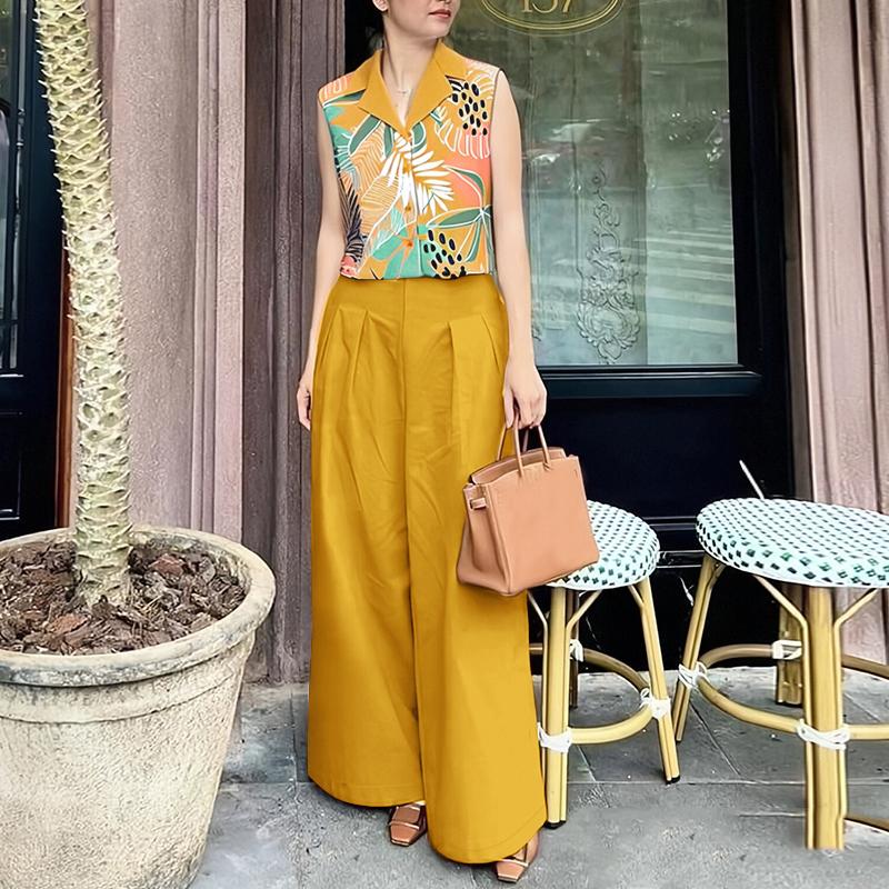 ZANZEA Женские повседневные топы-майки с принтом и брюки Летние костюмы-двойки 5XL жёлтый
ZANZEA Женские повседневные топы-майки с принтом и брюки Летние костюмы-двойки 5XL жёлтый
