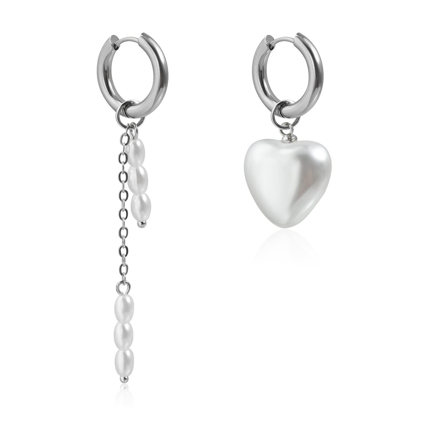 Fashion Metal Imitation Pearl Heart Asymmetry Earring for Women Exquisite Silver Color OT Buckle Clavicle Chain Earrings Jewelry
Fashion Metal Imitation Pearl Heart Asymmetry Earring for Women Exquisite Silver Color OT Buckle Clavicle Chain Earrings Jewelry