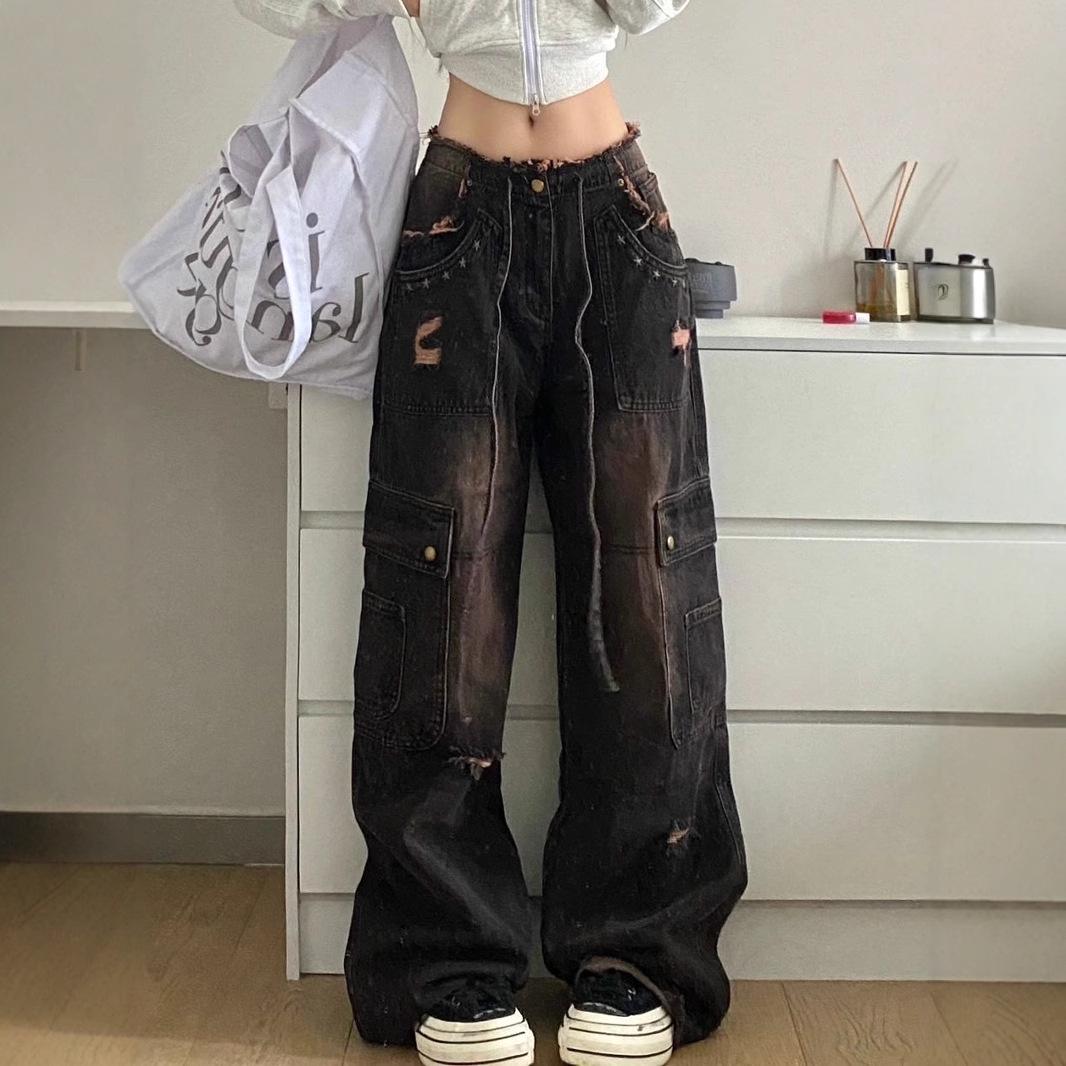 American Retro High Street Wide-Leg Jeans: Women s Floor-Length, Washed Raw Edge, Straight-Leg, Loose, Slimming Pants Large
American Retro High Street Wide-Leg Jeans: Women s Floor-Length, Washed Raw Edge, Straight-Leg, Loose, Slimming Pants Large