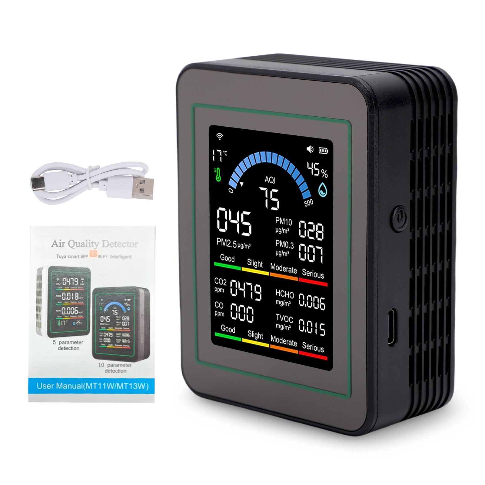 10-in-1 Air Quality Monitor Color LCD Screen Indoor PM0.3/PM2.5/PM10/CO2/HCHO/TVOC/Temp/Humidity Detector Smart for Home Office
10-in-1 Air Quality Monitor Color LCD Screen Indoor PM0.3/PM2.5/PM10/CO2/HCHO/TVOC/Temp/Humidity Detector Smart for Home Office