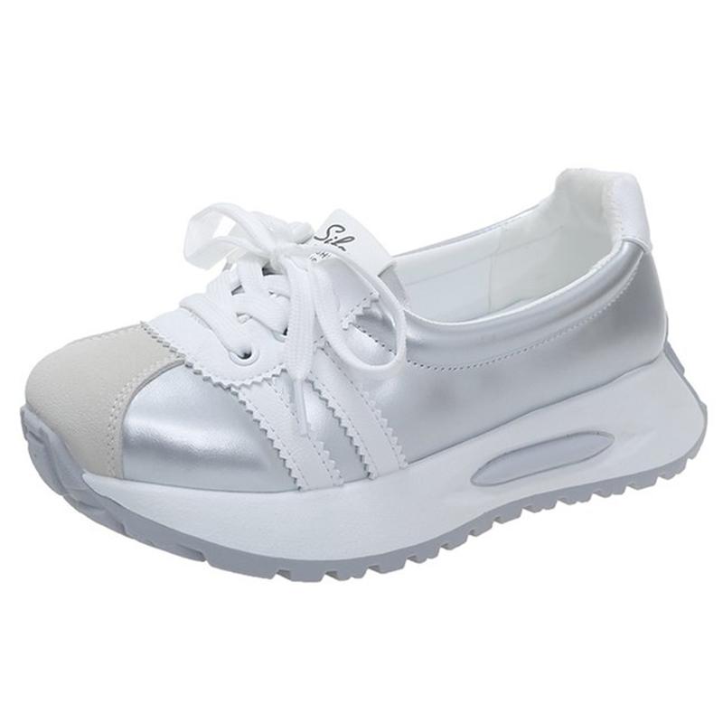 Роскошная Удобная Женская Обувь Нескользящие Массивные Кроссовки Туфли на Среднем Каблуке Уличные Женские Повседневные Кроссовки Обувь на Плоской Подошве 35 серебряный