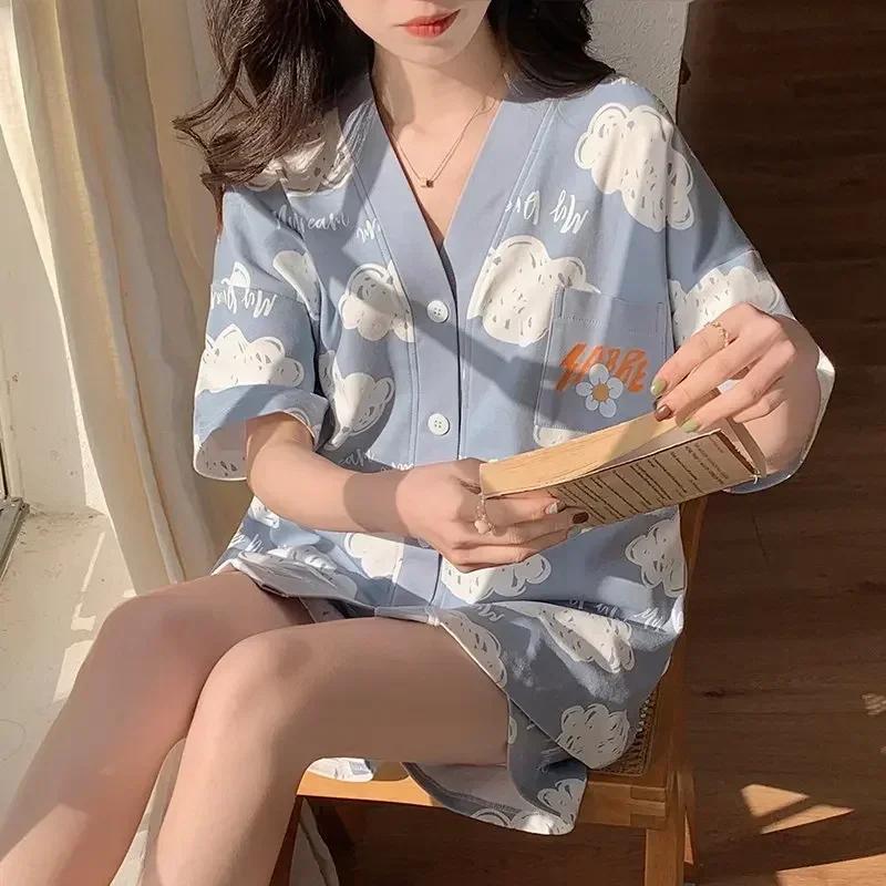 Korean Pajamas Set for Women Summer Loungewear Sleepwear Girls Sweet Lapel Pyjama Kawaii Bear Printed Pijamas Japanese Home Suit M
Korean Pajamas Set for Women Summer Loungewear Sleepwear Girls Sweet Lapel Pyjama Kawaii Bear Printed Pijamas Japanese Home Suit M