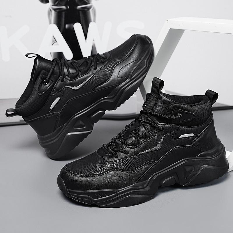 Мужская повседневная обувь большого размера, теплая и легкая спортивная обувь для зимы, модные и универсальные кроссовки на толстой подошве, партия из розницы 46 чёрный