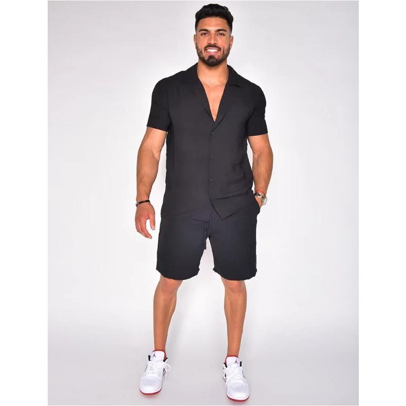 Mens Casual Solid Color Short Sleeve Cuban Collar Shirt And Shorts Two Piece Set S чёрный
Mens Casual Solid Color Short Sleeve Cuban Collar Shirt And Shorts Two Piece Set S чёрный