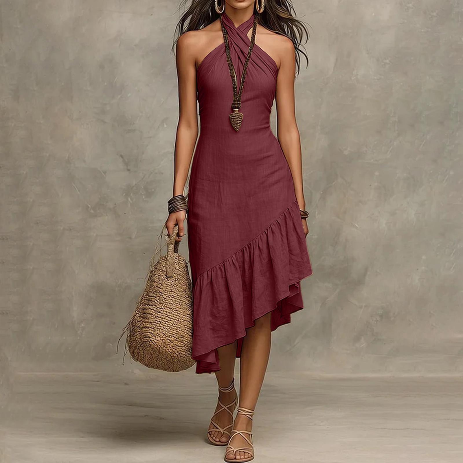 Women’s Neck Sleeveless Asymmetrical Hem Ruffle Midi Dress Lightweight Linen Casual Sundress for Summer Beach Vacation S
Women’s Neck Sleeveless Asymmetrical Hem Ruffle Midi Dress Lightweight Linen Casual Sundress for Summer Beach Vacation S