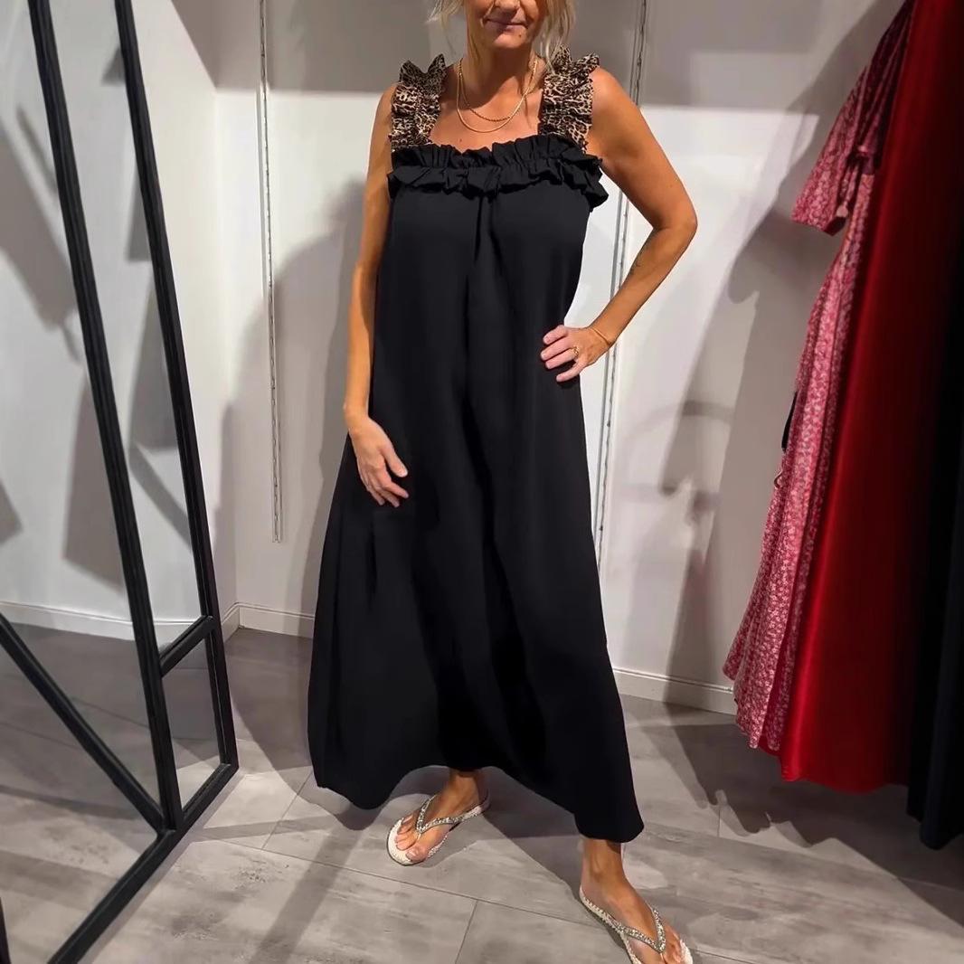 Women s Spring Summer Casual Cotton Linen Maxi Dress Leopard Print Spliced Strap Ruffle Loose Vacation Dress with Pockets for Daily Wear S чёрный
Women s Spring Summer Casual Cotton Linen Maxi Dress Leopard Print Spliced Strap Ruffle Loose Vacation Dress with Pockets for Daily Wear S чёрный
