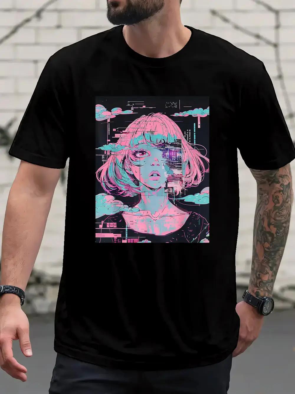 Cyberpunk Girl Graphic Print Short Sleeve T-shirt - Light Grey Regular Fit Round Neck Tee with Vibrant Pink & Blue Artwork XL
Cyberpunk Girl Graphic Print Short Sleeve T-shirt - Light Grey Regular Fit Round Neck Tee with Vibrant Pink & Blue Artwork XL