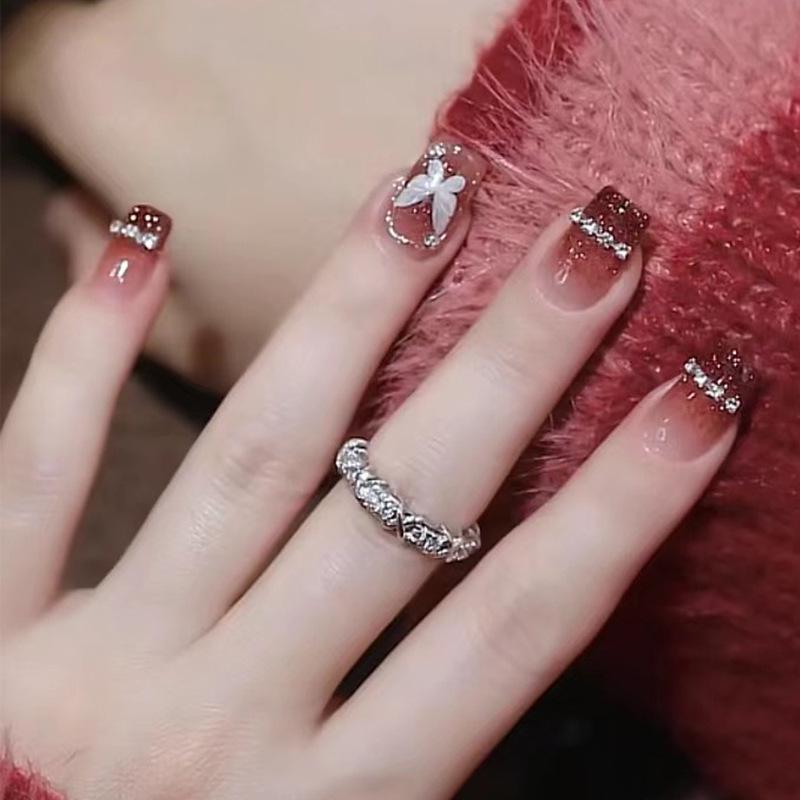 Butterfly Rhinestone Red Cat Eye Press-on Nails - Blush Manicure Tips Wearable for New Year Handmade Nails M#10 pieces/bag
Butterfly Rhinestone Red Cat Eye Press-on Nails - Blush Manicure Tips Wearable for New Year Handmade Nails M#10 pieces/bag