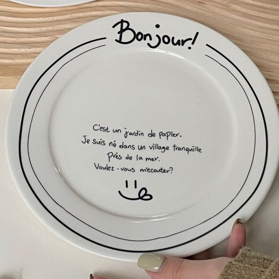 Instagram Wind Round Plate English Smiling Face Simple Line Meal Plate Girl Heart Breakfast Dessert Dish Elliptical Plate Quality
Instagram Wind Round Plate English Smiling Face Simple Line Meal Plate Girl Heart Breakfast Dessert Dish Elliptical Plate Quality