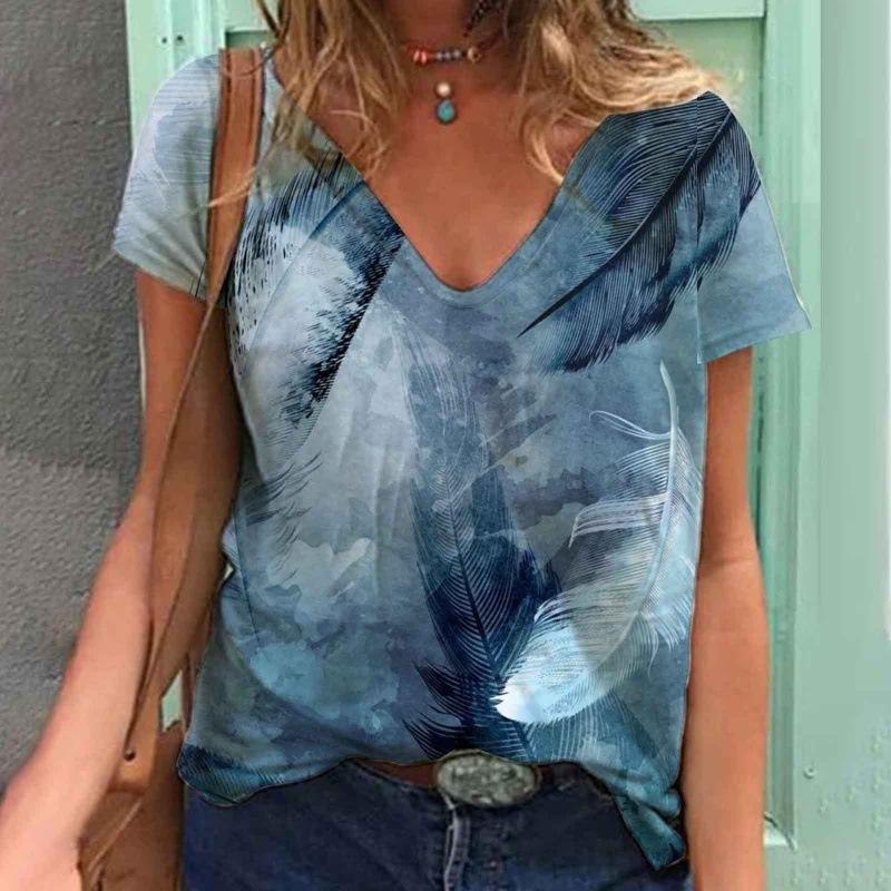 Summer Trend Women S T-Shirt Sweet Women S Feather 3D Printing Fashion Women S V-Neck Short Sleeve L
Summer Trend Women S T-Shirt Sweet Women S Feather 3D Printing Fashion Women S V-Neck Short Sleeve L
