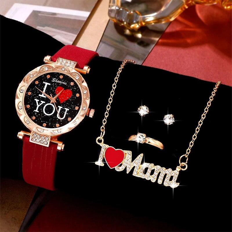 5pcs Set Women Watches Luxury Female Clock Quartz Wristwatch Love Dial Fashion Ladies Wrist Watch Reloj Mujer Relogio Feminino червоний
5pcs Set Women Watches Luxury Female Clock Quartz Wristwatch Love Dial Fashion Ladies Wrist Watch Reloj Mujer Relogio Feminino червоний