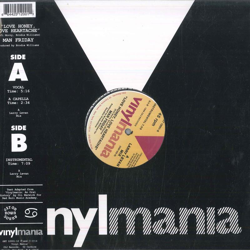 12inch Record MAN FRIDAY - Love Honey Love Heartache VMR002 Vinylmania 2016 US Dance & Electronica
12inch Record MAN FRIDAY - Love Honey Love Heartache VMR002 Vinylmania 2016 US Dance & Electronica