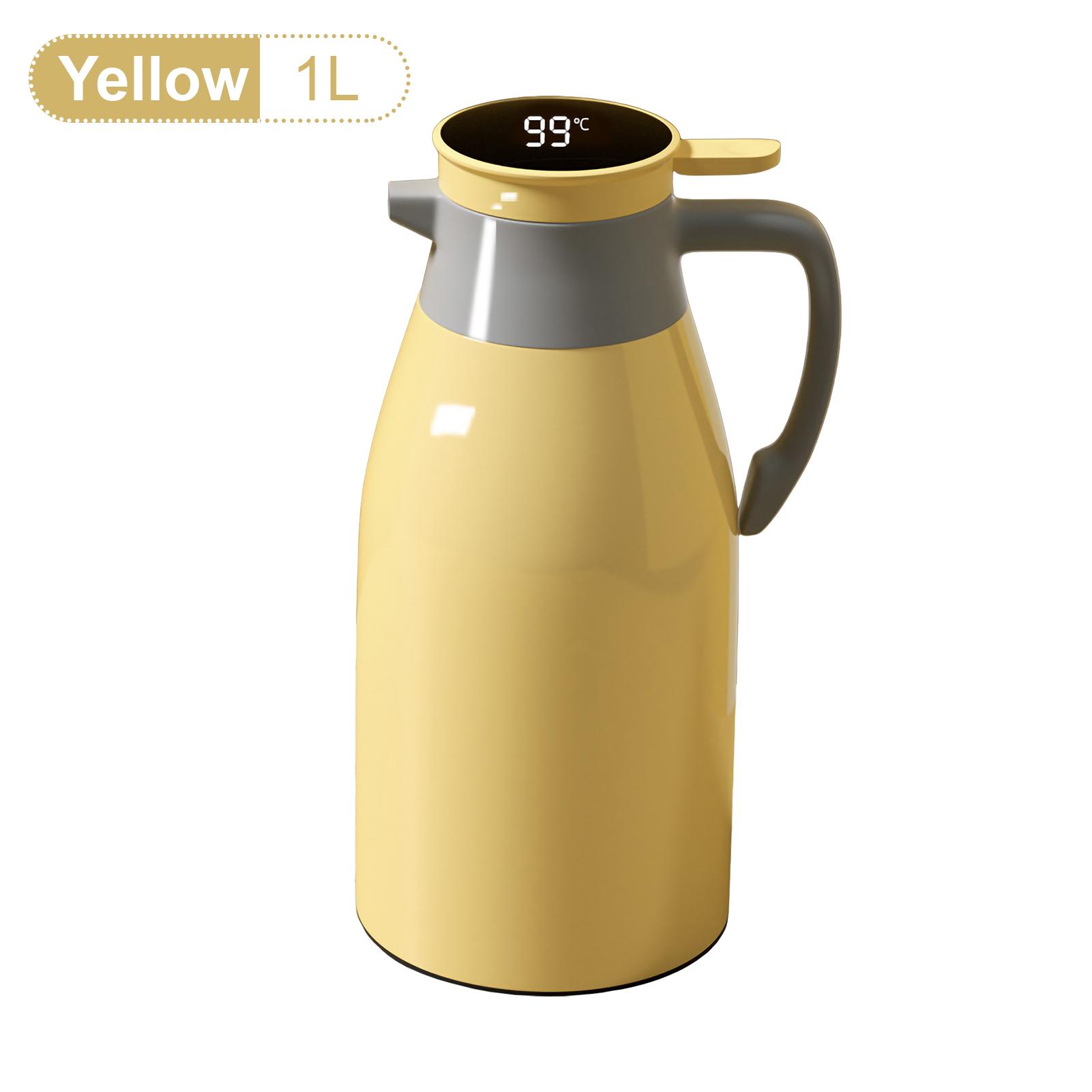 1/2L Термос Стеклянный Вакуумный Термос Большая Емкость Бутылка Для Воды Кухонный Термочайник Бытовой Цифровой Дисплей Кофе 1-1.5L жёлтый