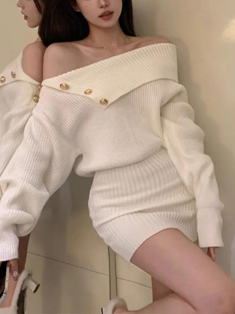 Біла трикотажна міні-сукня. Жіночі модні сексуальні чорні сукні-светри з розрізаною шиєю. Зимові корейські елегантні облягаючі сукні A-line. M білий
Біла трикотажна міні-сукня. Жіночі модні сексуальні чорні сукні-светри з розрізаною шиєю. Зимові корейські елегантні облягаючі сукні A-line. M білий