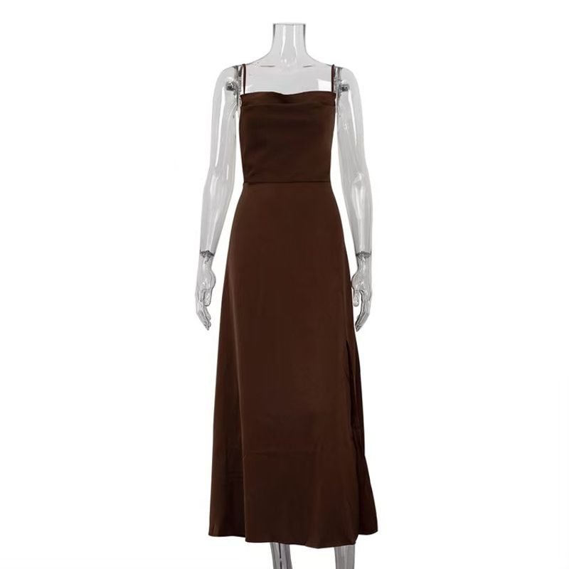 Western Style New Fashion Sexy Backless Sling Split Dress Sexy Halter Strap Dress Brown L
Western Style New Fashion Sexy Backless Sling Split Dress Sexy Halter Strap Dress Brown L