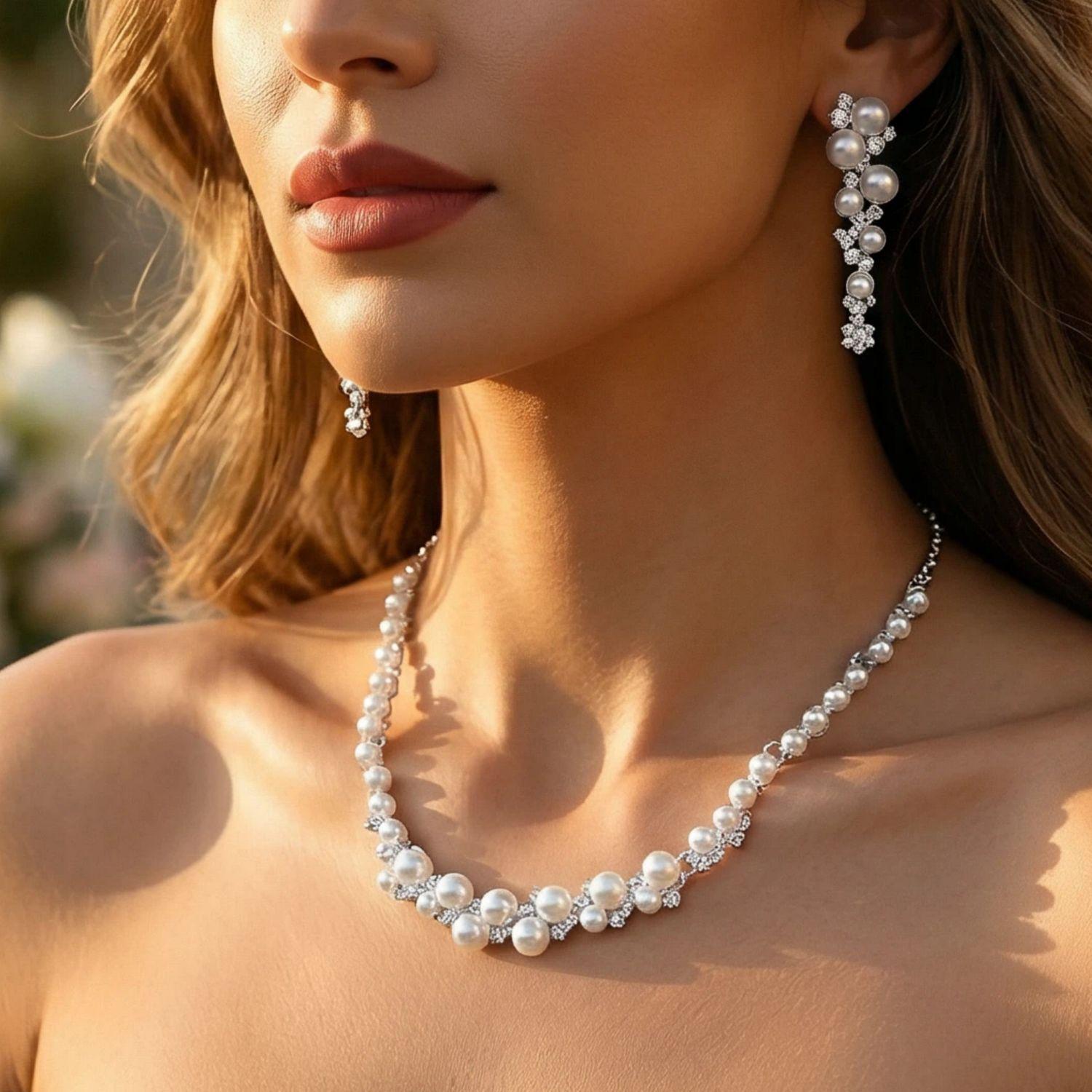 Fashion New Pearl Necklace Earrings Jewelry Set Bridal Wedding Accessories
Fashion New Pearl Necklace Earrings Jewelry Set Bridal Wedding Accessories