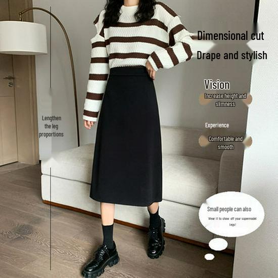 Women s Black Woolen A-Line Skirt, Mid-Length, High Waist, Thick, Plus Size, Autumn/Winter 2024. Extra Small
Women s Black Woolen A-Line Skirt, Mid-Length, High Waist, Thick, Plus Size, Autumn/Winter 2024. Extra Small