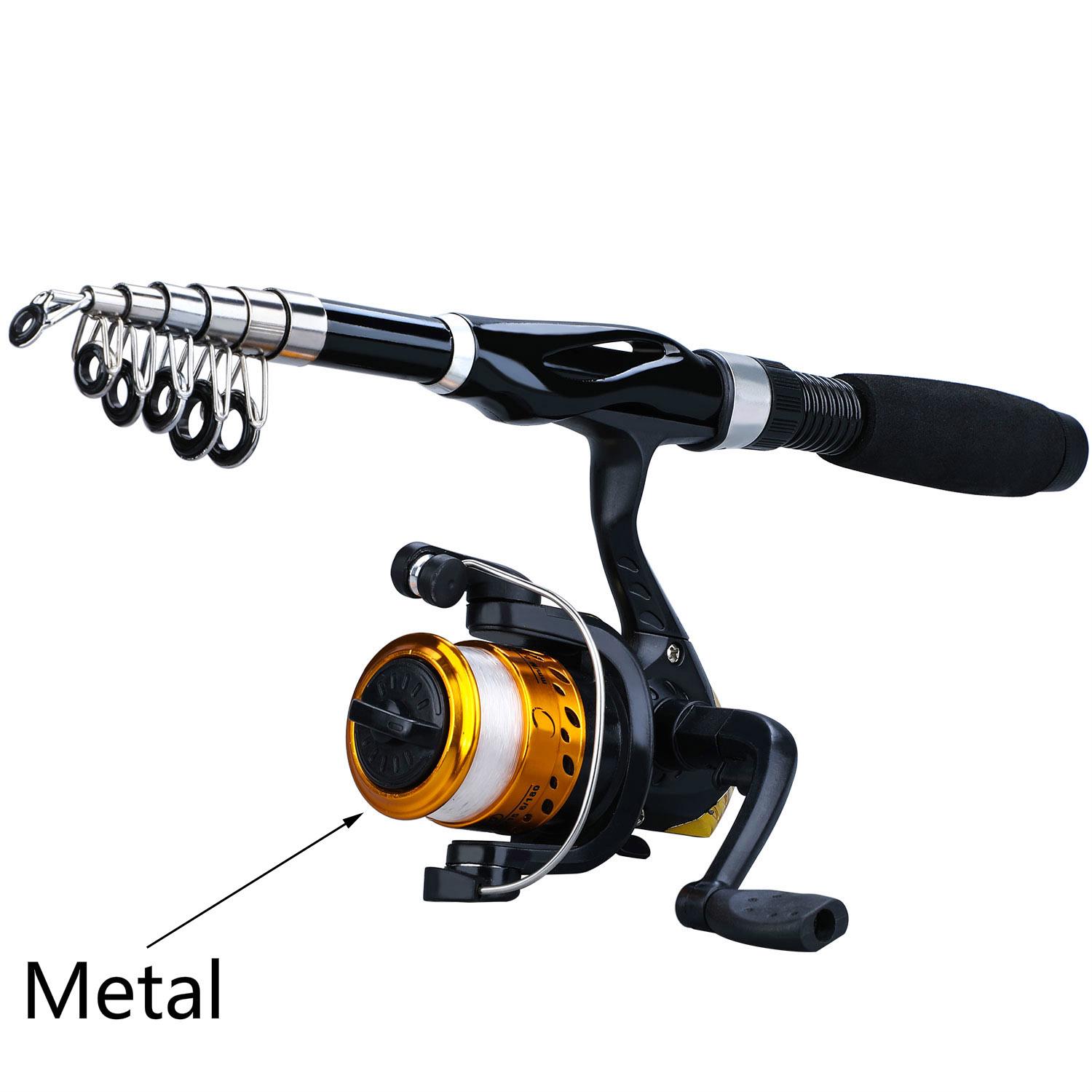 Набор катушек для удочек Sougayilang, портативная телескопическая удочка, рыболовная катушка для соленой воды 1m rod&reel чёрный