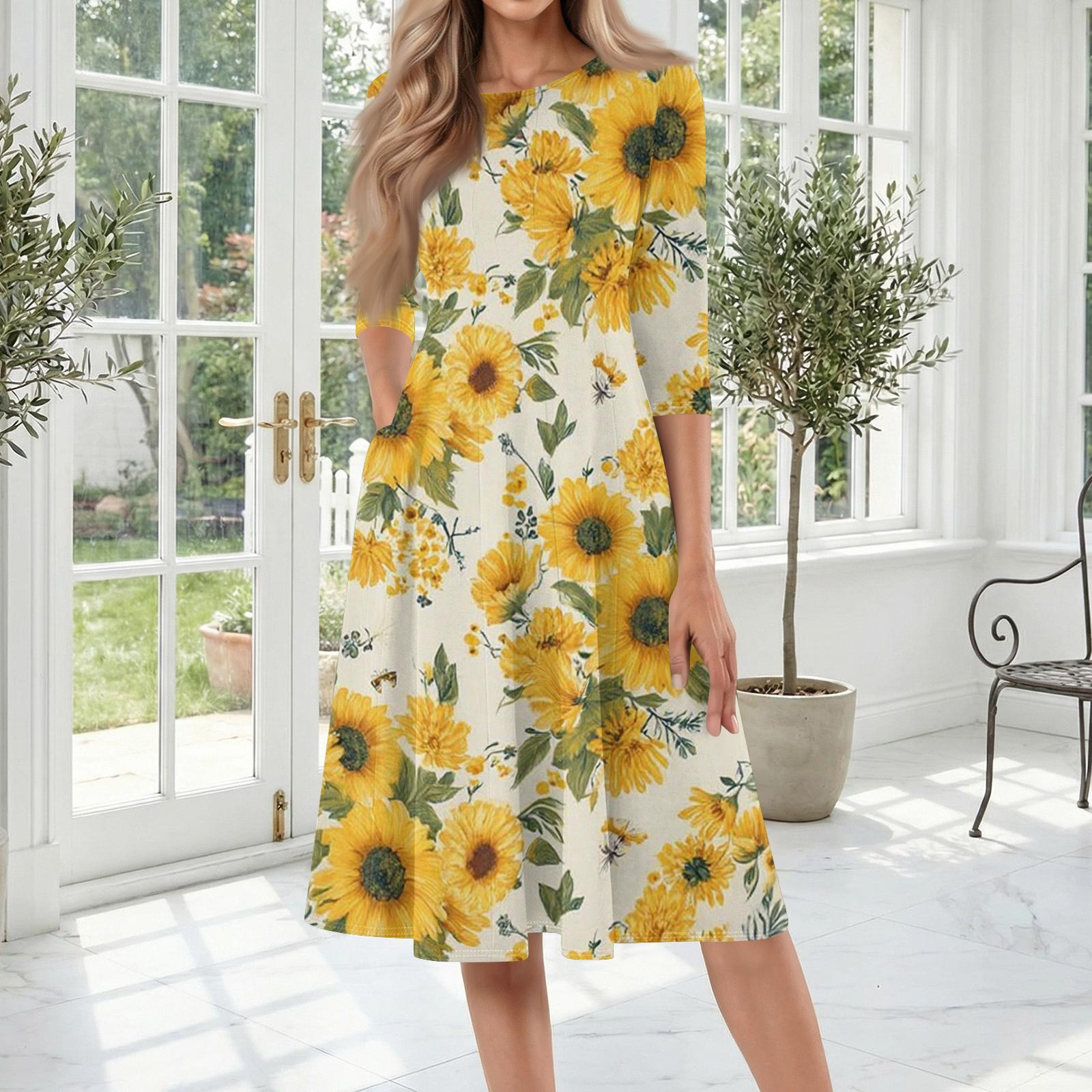Women’s Casual Round Neck Three Quarter Sleeve Floral Print Midi Dress Loose Fit Soft Fabric Comfortable Style S
Women’s Casual Round Neck Three Quarter Sleeve Floral Print Midi Dress Loose Fit Soft Fabric Comfortable Style S