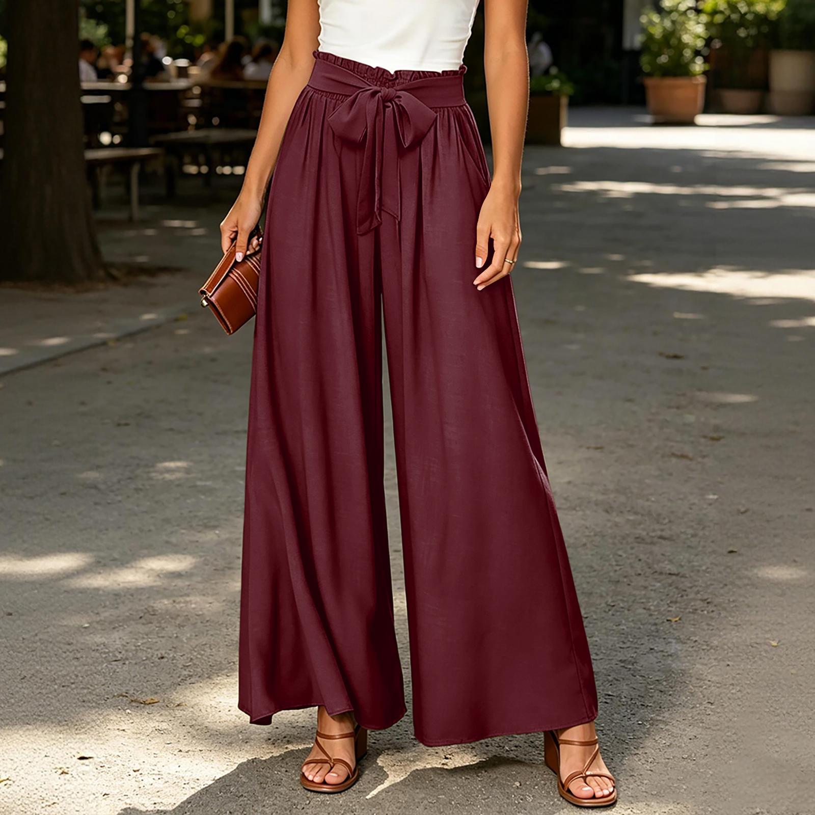 Women High Waist Wide Leg Pants Bohemian Style Palazzo Trousers with Drawstring and Pockets for Casual Relaxed Fit M винний
Women High Waist Wide Leg Pants Bohemian Style Palazzo Trousers with Drawstring and Pockets for Casual Relaxed Fit M винний