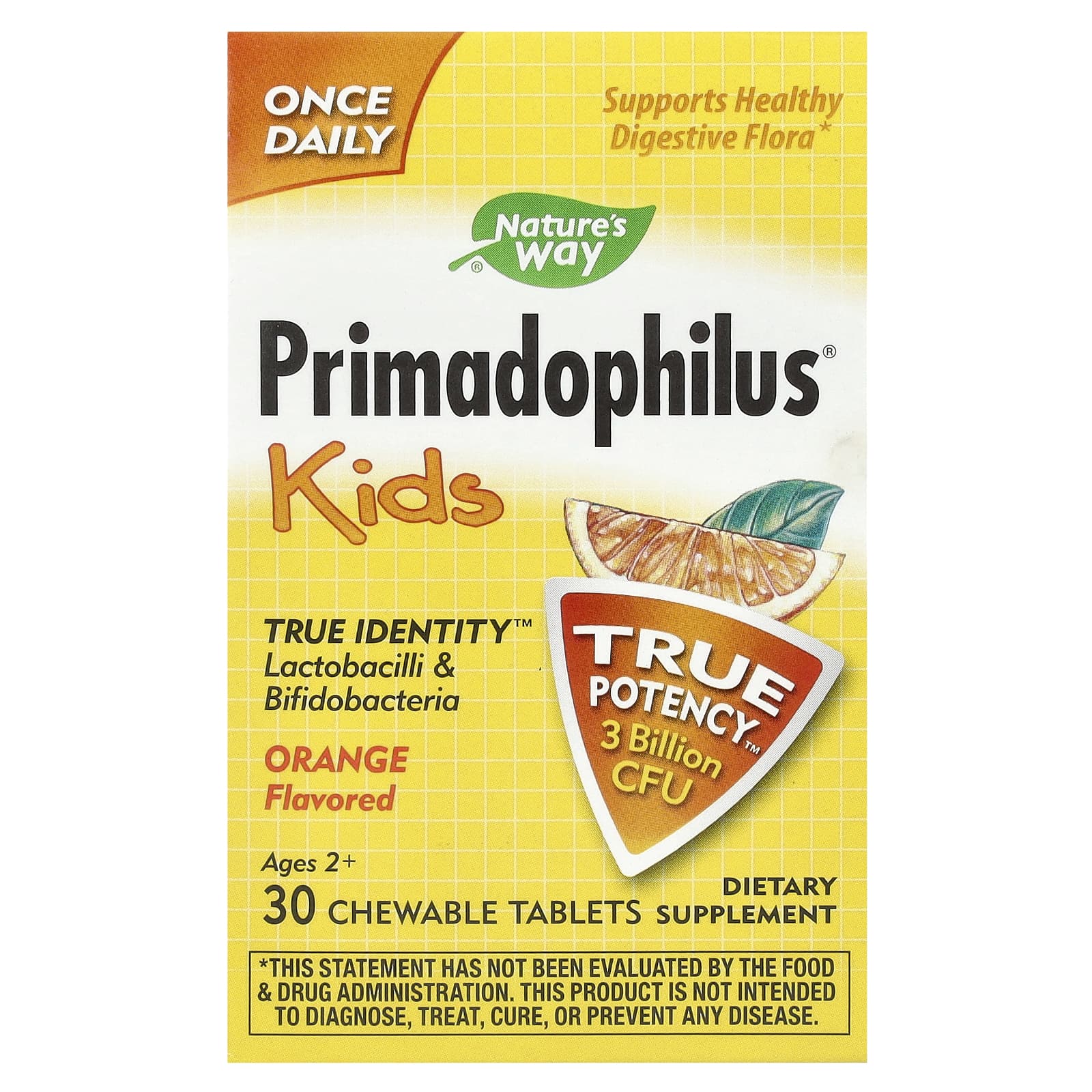 Nature s Way, Primadophilus, for children, 2 years and older, orange flavor, 3 billion CFU, 30 chewable tablets
Nature s Way, Primadophilus, for children, 2 years and older, orange flavor, 3 billion CFU, 30 chewable tablets
