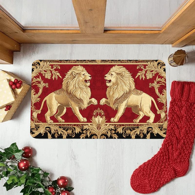 Modern Twin Lions Print Rug, Red Gold Pattern Regal Carpet with Intricate Border for Christmas Home Decor 40x60cm
Modern Twin Lions Print Rug, Red Gold Pattern Regal Carpet with Intricate Border for Christmas Home Decor 40x60cm