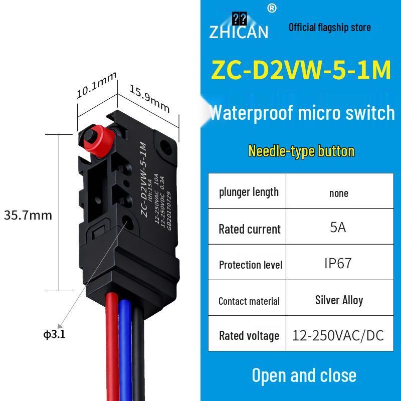 IP67 Waterproof Micro Switch, 5L1B/5L2A/5L3 Models, Straight Lever Roller, 1 NO/1 NC Limit Switch.
IP67 Waterproof Micro Switch, 5L1B/5L2A/5L3 Models, Straight Lever Roller, 1 NO/1 NC Limit Switch.