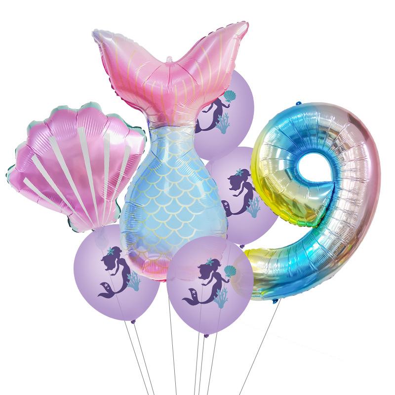 Mermaid 32 inch gradual change color digital aluminum film balloon set latex combination 9
Mermaid 32 inch gradual change color digital aluminum film balloon set latex combination 9