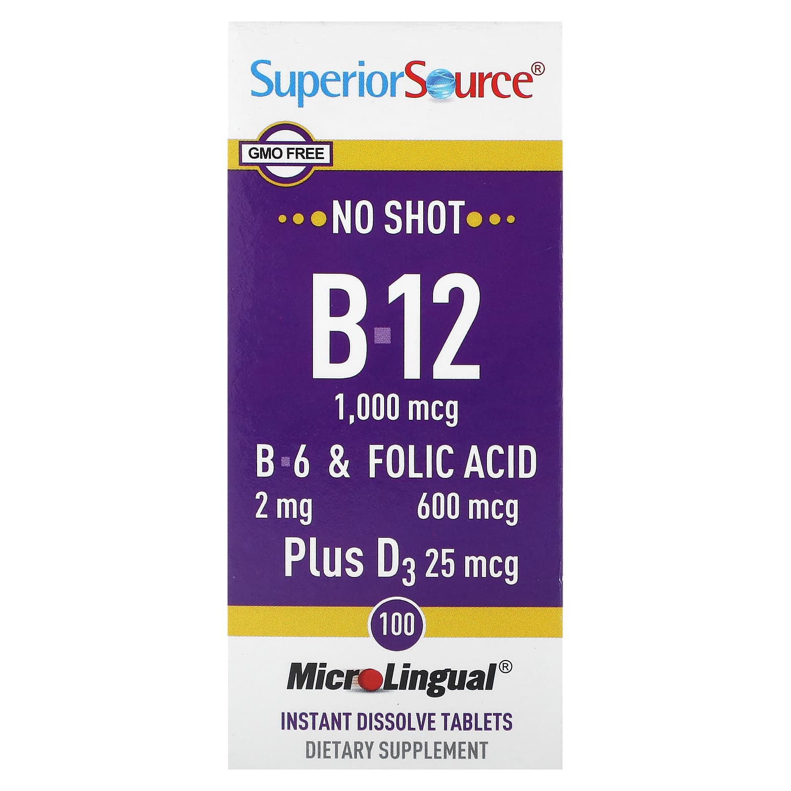 Superior Source, B-12, B-6 і фолієва кислота, D3 Plus, 100 миттєво розчинних мікролінгвальних таблеток
Superior Source, B-12, B-6 і фолієва кислота, D3 Plus, 100 миттєво розчинних мікролінгвальних таблеток