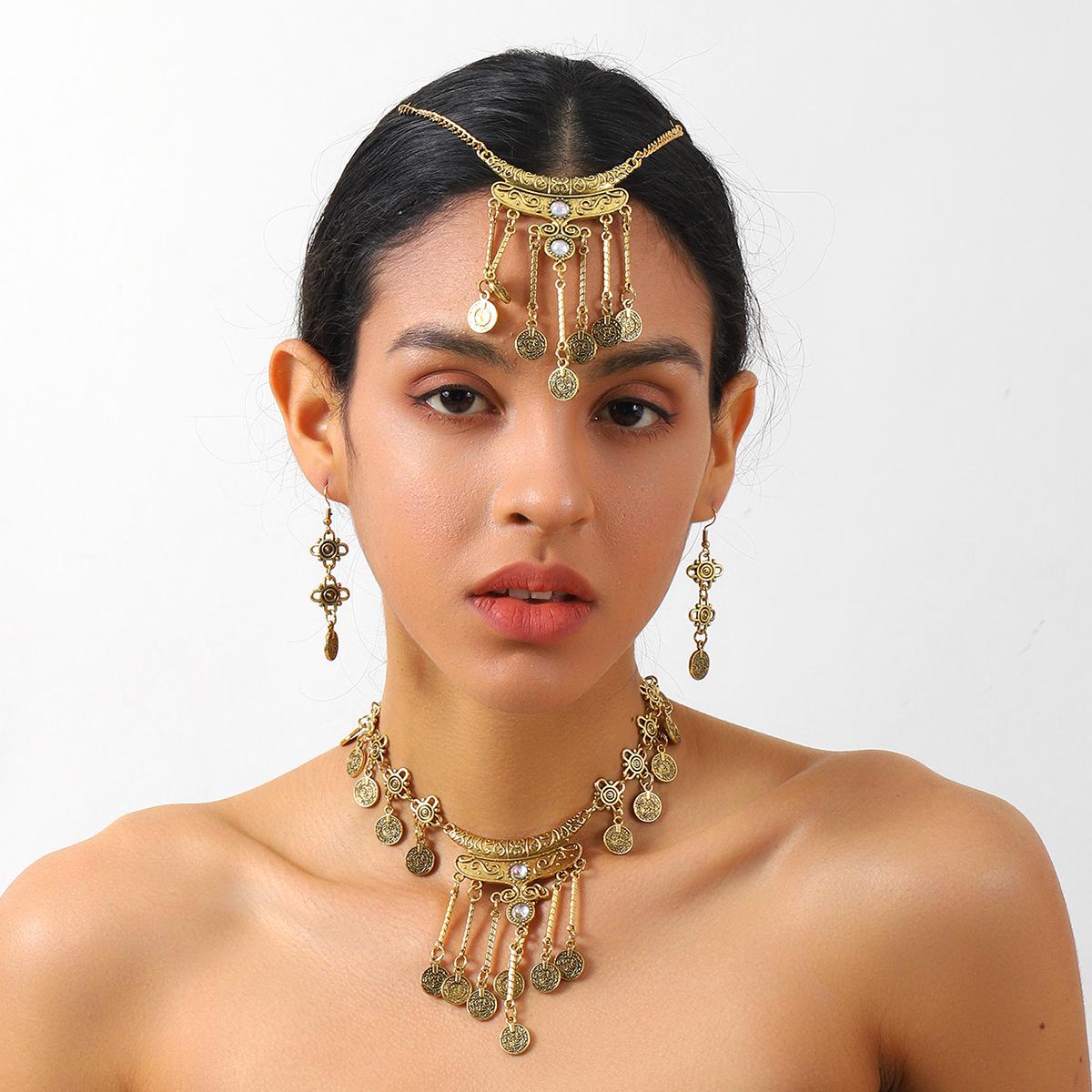 Retro Ethnic Miao Tassel Coin Jewelry Set: Necklace, Forehead Chain, Earrings for Women золотий
Retro Ethnic Miao Tassel Coin Jewelry Set: Necklace, Forehead Chain, Earrings for Women золотий
