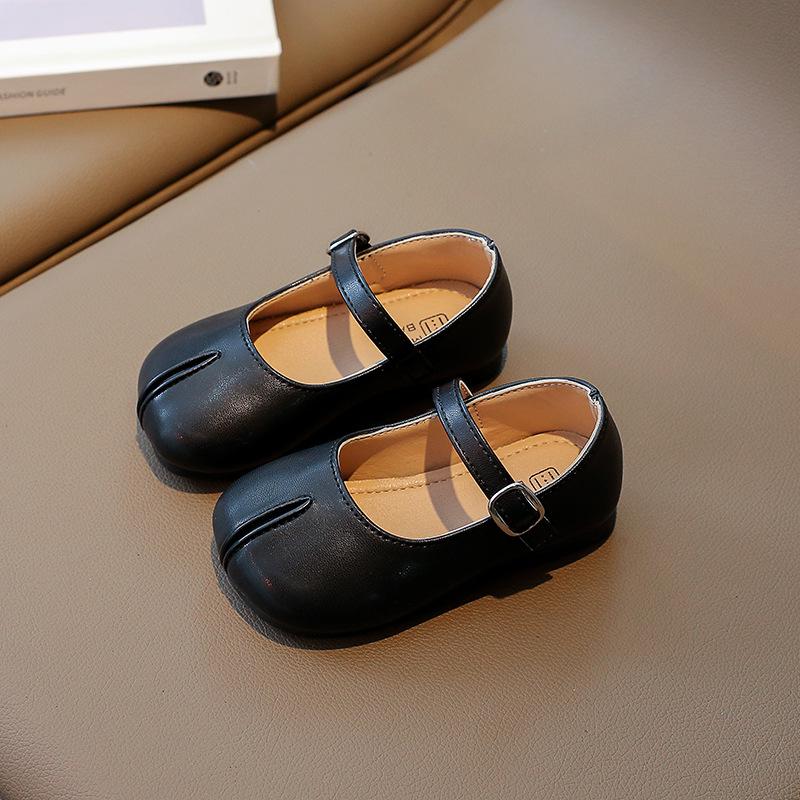 2025 Весна/Осень Кожаные туфли принцессы на мягкой подошве для девочек - Корейский стиль 26-30 чёрный