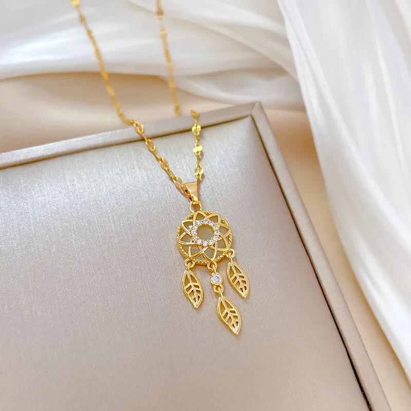 Stainless Steel Chain Moonstone Zircon Dream Catch Leaf Tassel Necklaces for Women Gold Color Dreamy Accessories Jewelry Gifts
Stainless Steel Chain Moonstone Zircon Dream Catch Leaf Tassel Necklaces for Women Gold Color Dreamy Accessories Jewelry Gifts