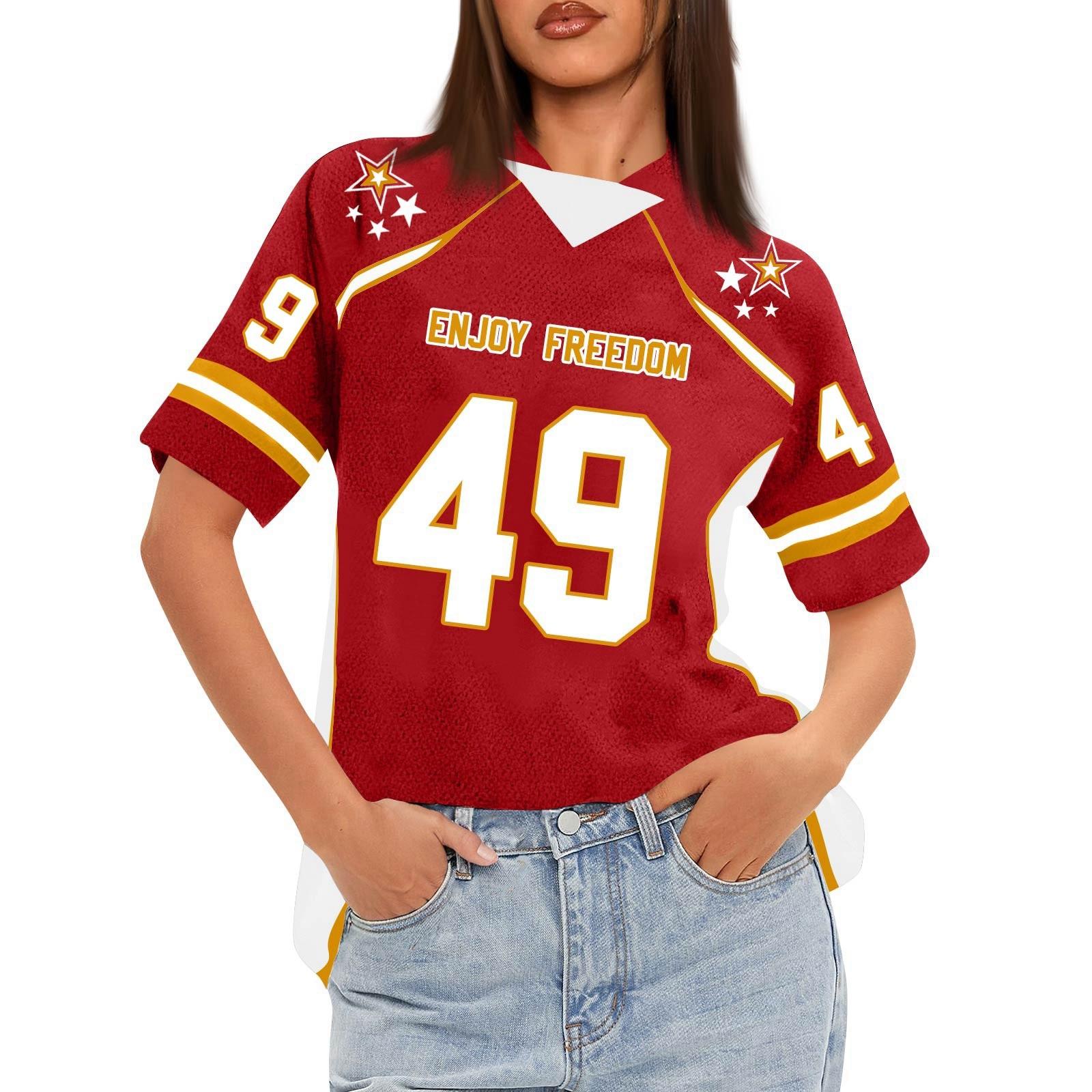 Женская футболка оверсайз с коротким рукавом из сетки, футбольная майка, V-образный вырез, графический топ, футболка XL жёлтый
Женская футболка оверсайз с коротким рукавом из сетки, футбольная майка, V-образный вырез, графический топ, футболка XL жёлтый