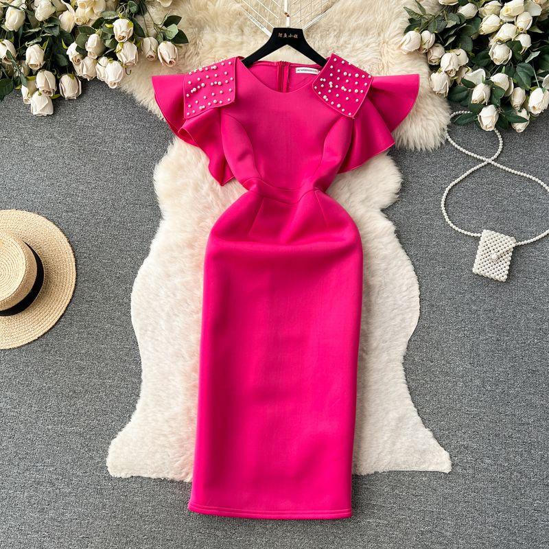 Accessible Luxury Elegant Retro Lotus Leaf Sleeve Dress Beaded Rose Red L
Accessible Luxury Elegant Retro Lotus Leaf Sleeve Dress Beaded Rose Red L